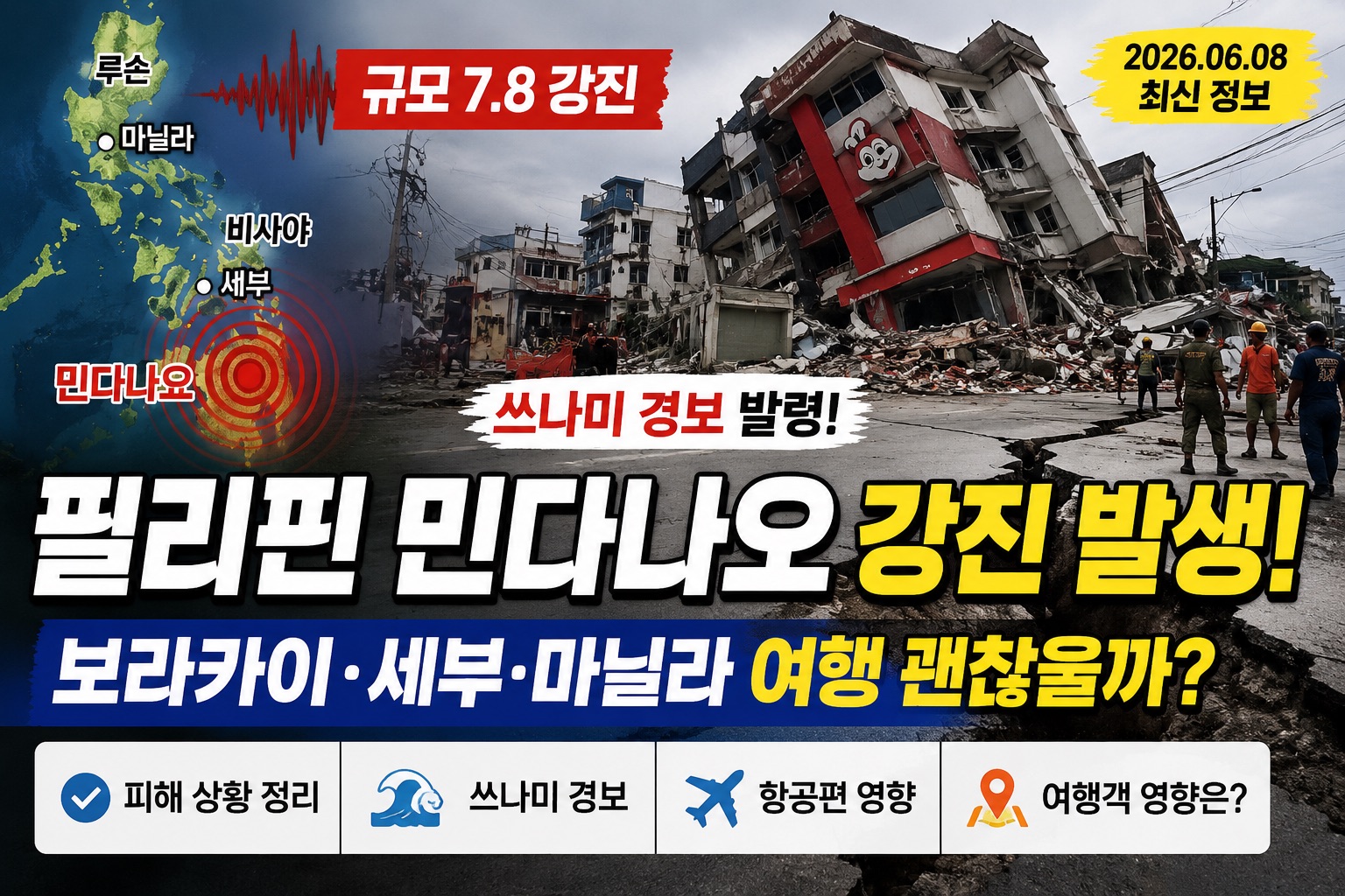필리핀 민다나오 규모 7.8 강진 발생, 여행객은 괜찮을까?